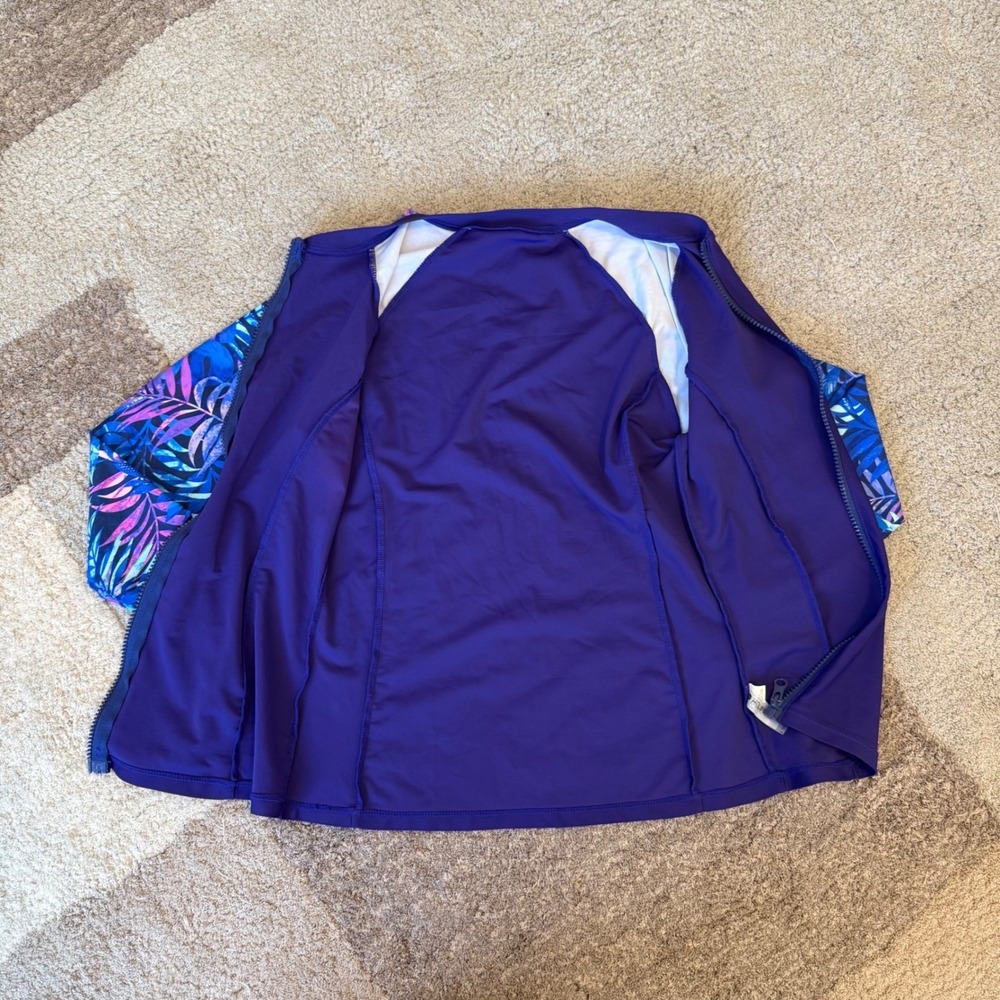 Holipick Women 3 Piece Rash Guard Swimsuit Set Tropical Palm Print Blue Purple S - Picture 11 of 12